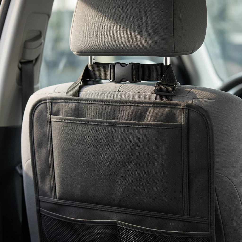 Upper buckle strap and fabric pocket panel detail