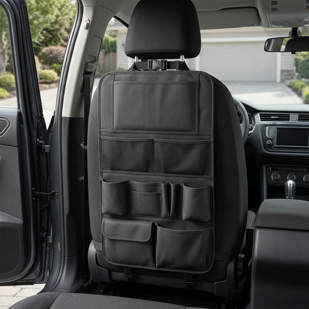 Empty organizer installed in stationary car