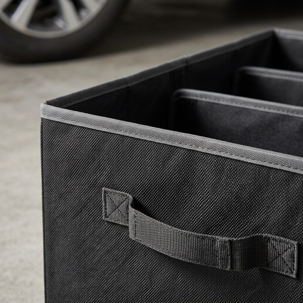 Oxford weave bound rim and stitched handle detail