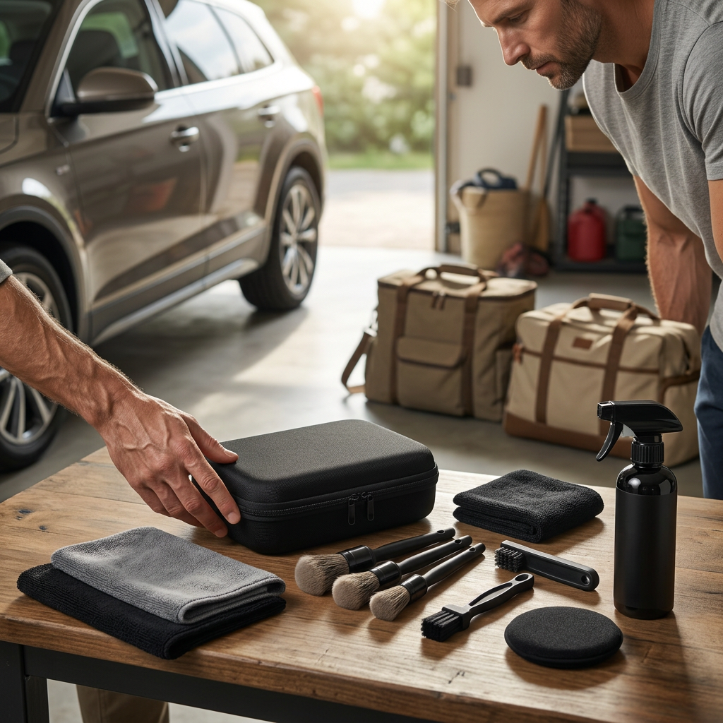Illustrative weekend garage preparation scene