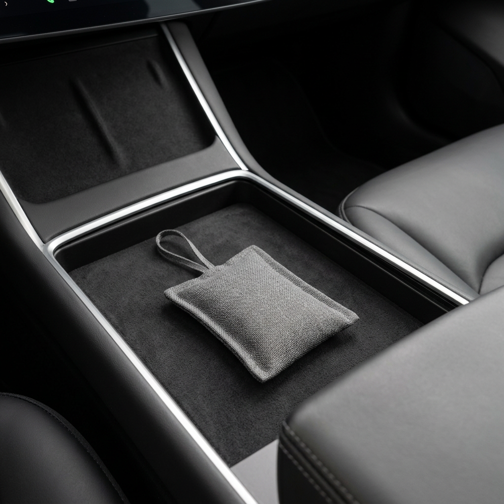 Charcoal pouch in parked-car storage tray